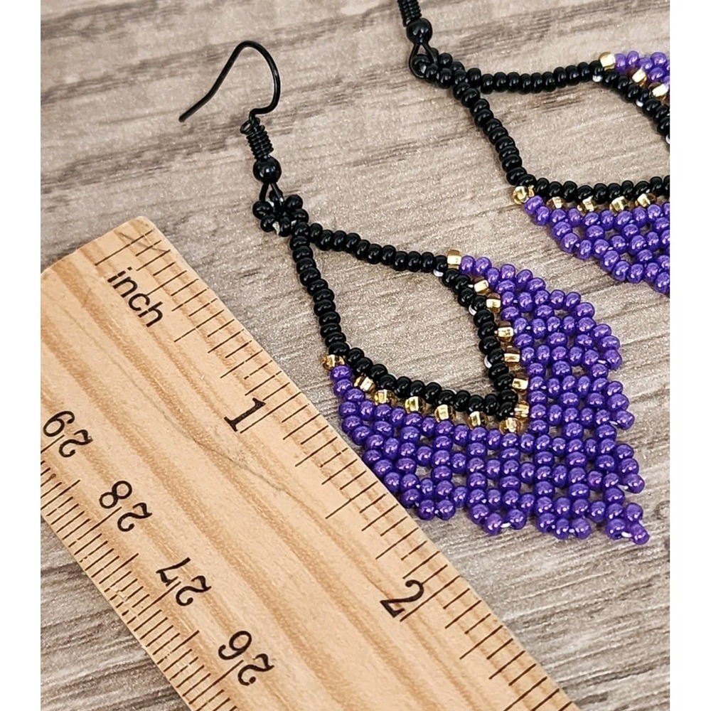 Boho Dangle Earrings Purpple Bead Drop Festival Summer Style - Picture 2 of 5